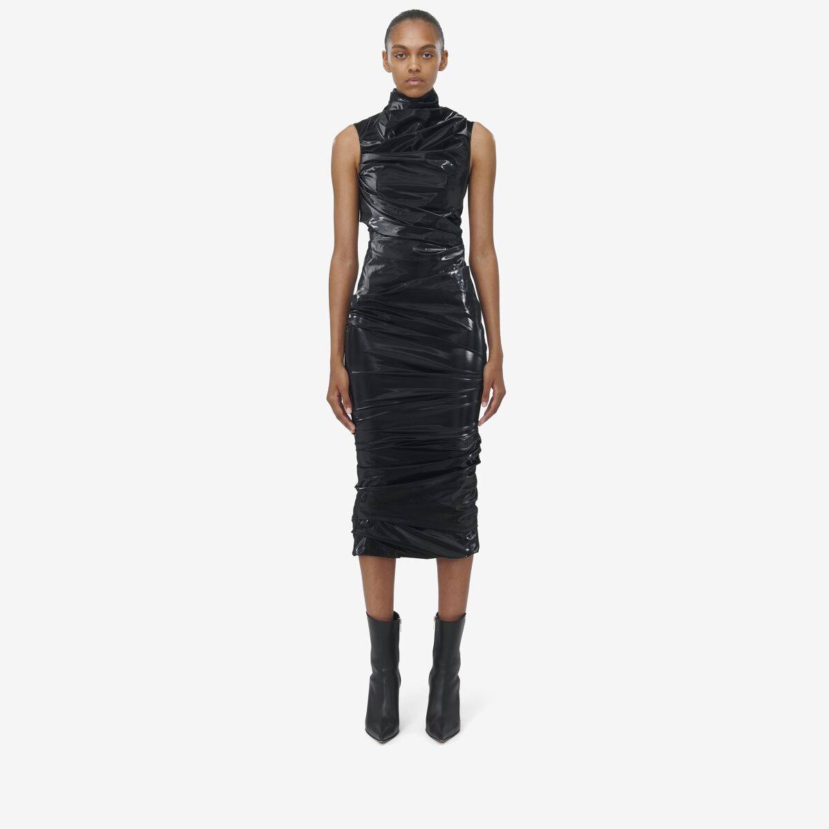 Alexander McQueen Women's Black Laminated Jersey Dress - 14 (Polyester)